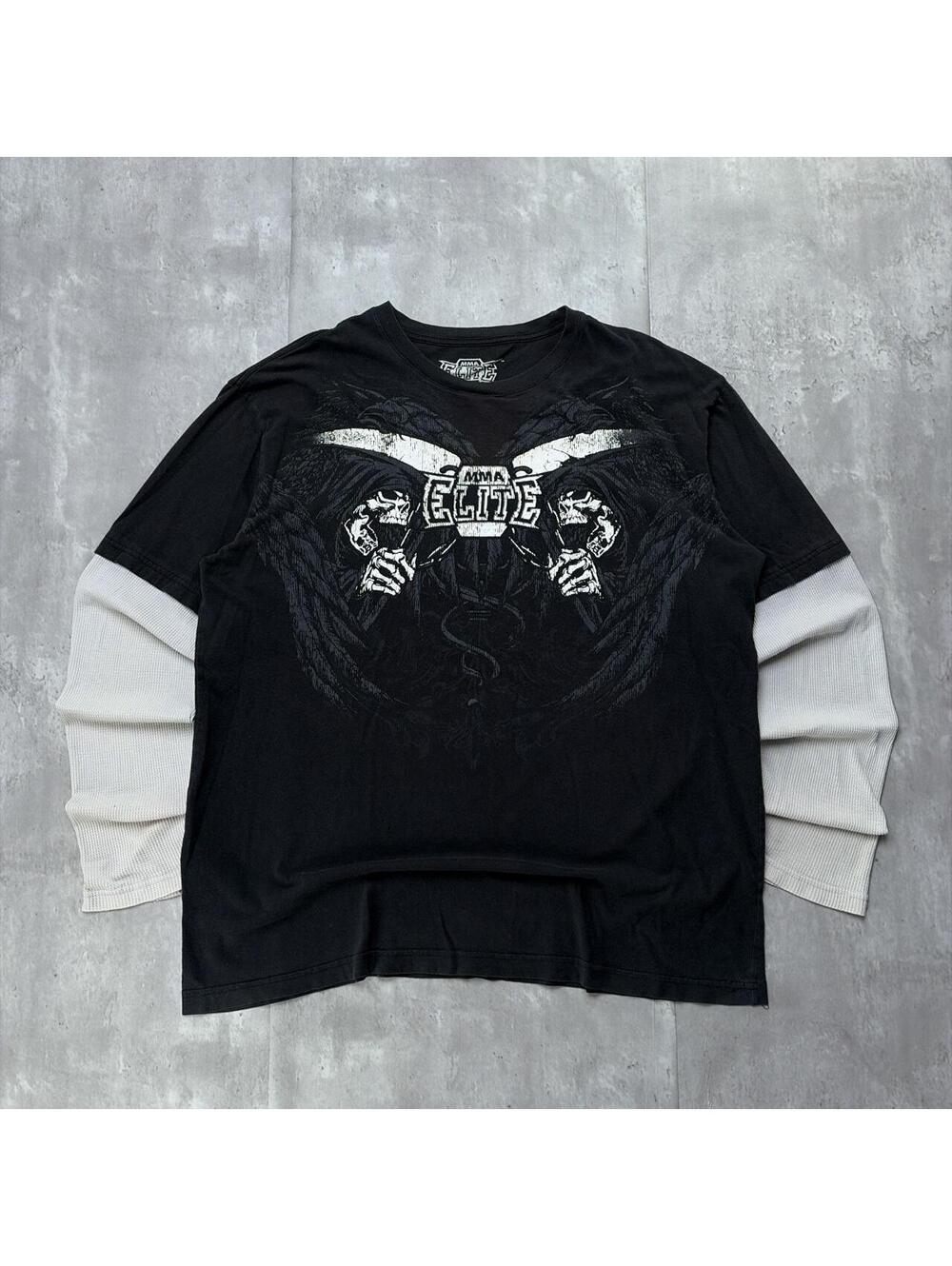 Y2K MMA Elite Grunge Distressed Thermal Long Sleeve Shirt